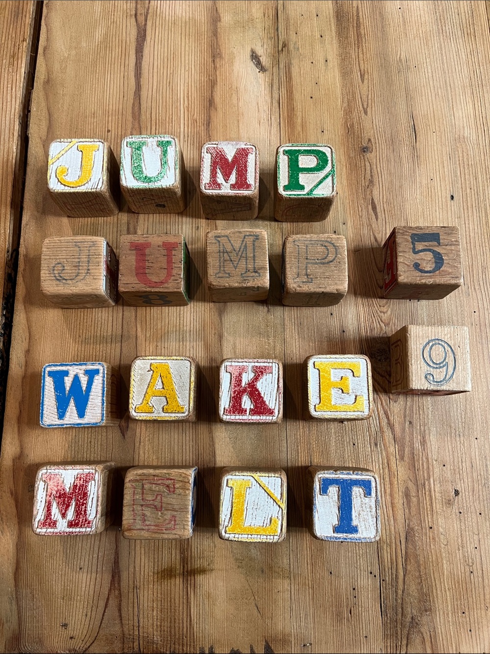 Set/18 Vintage Wooden Blocks ABC 123